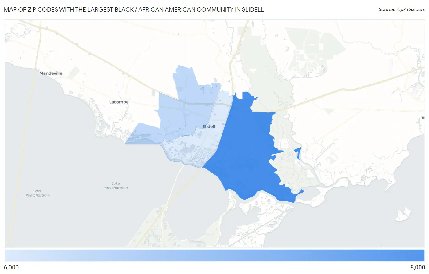Zip Codes with the Largest Black / African American Community in Slidell Map