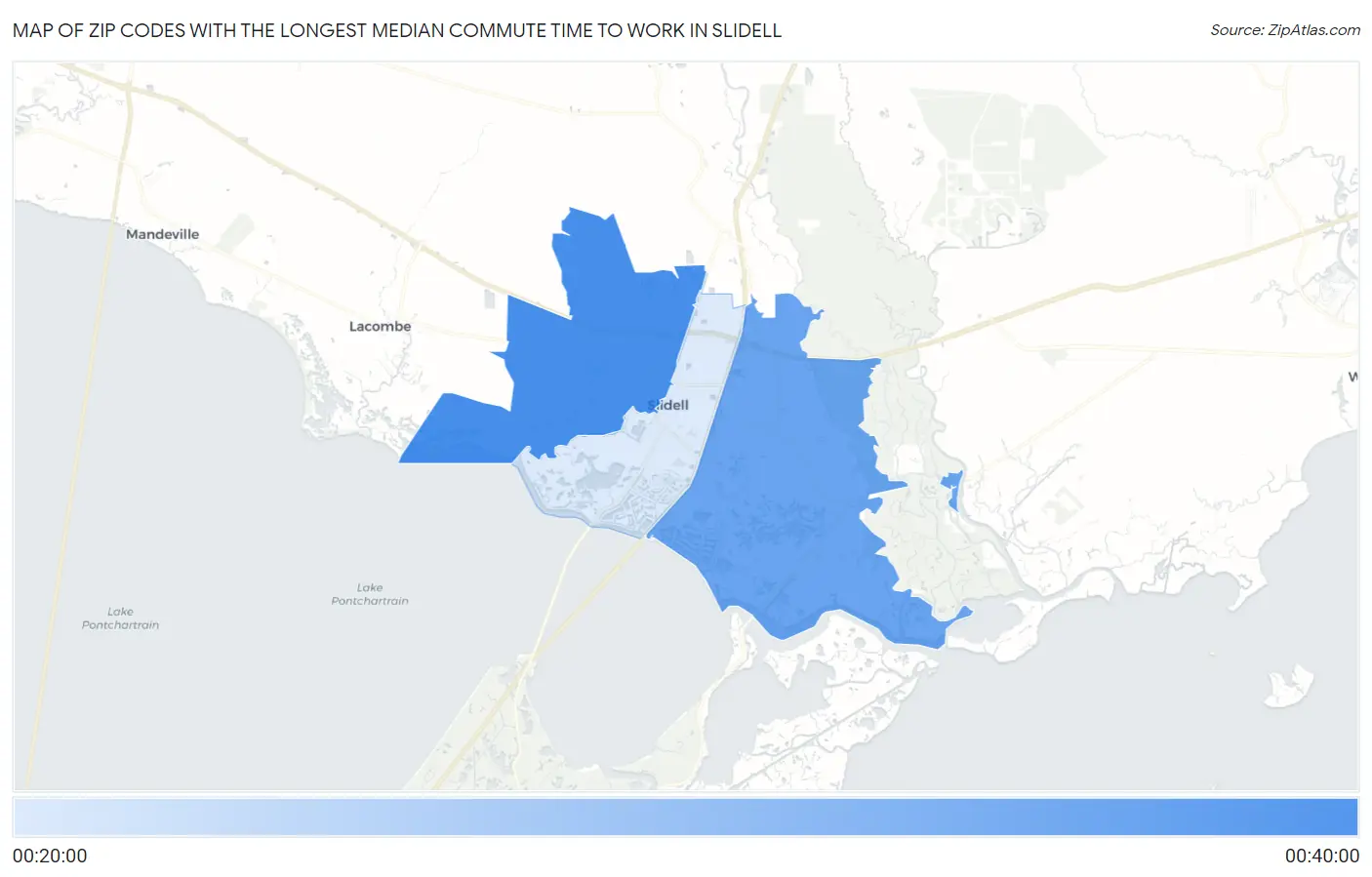 Zip Codes with the Longest Median Commute Time to Work in Slidell Map