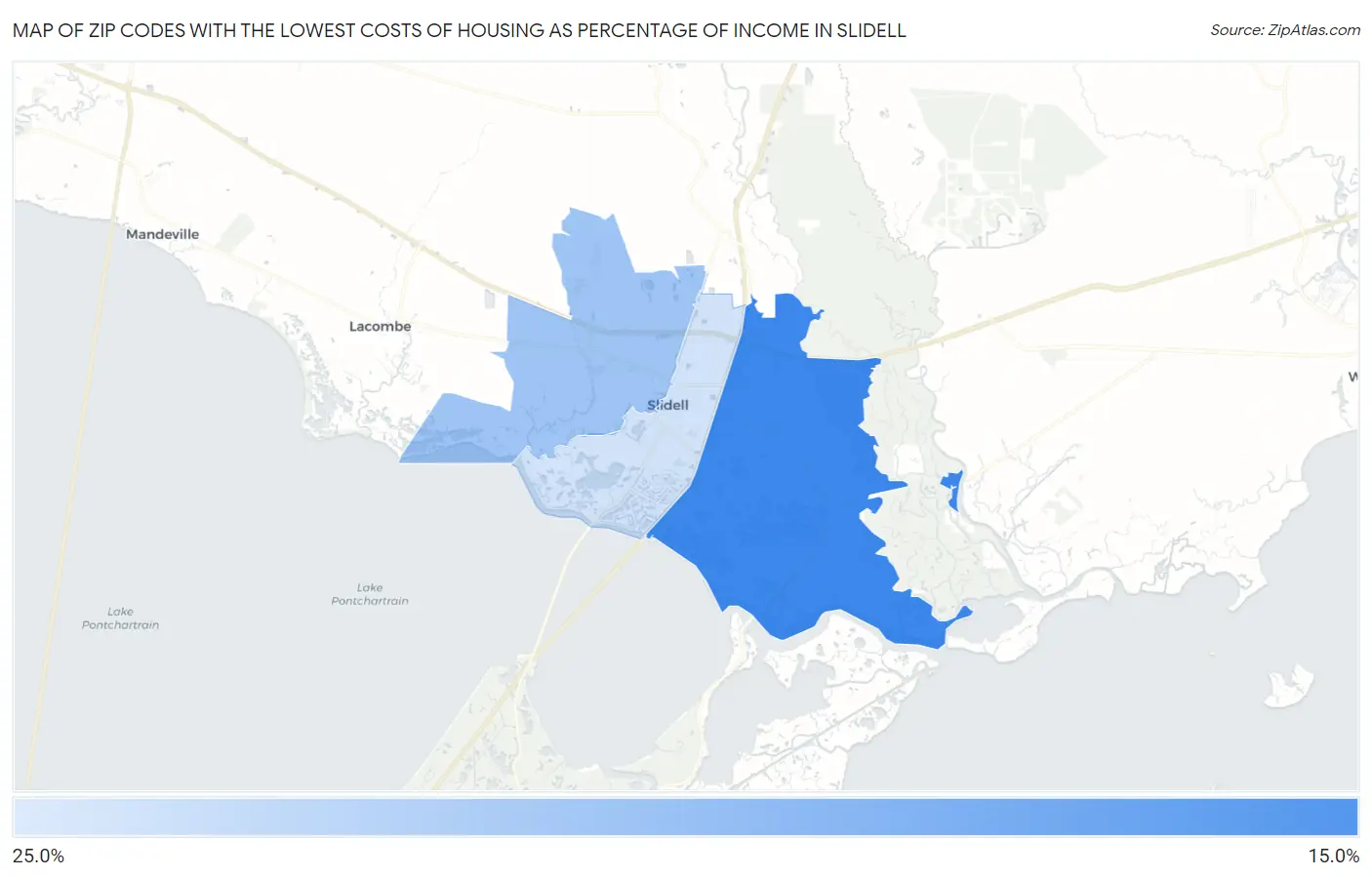 Zip Codes with the Lowest Costs of Housing as Percentage of Income in Slidell Map