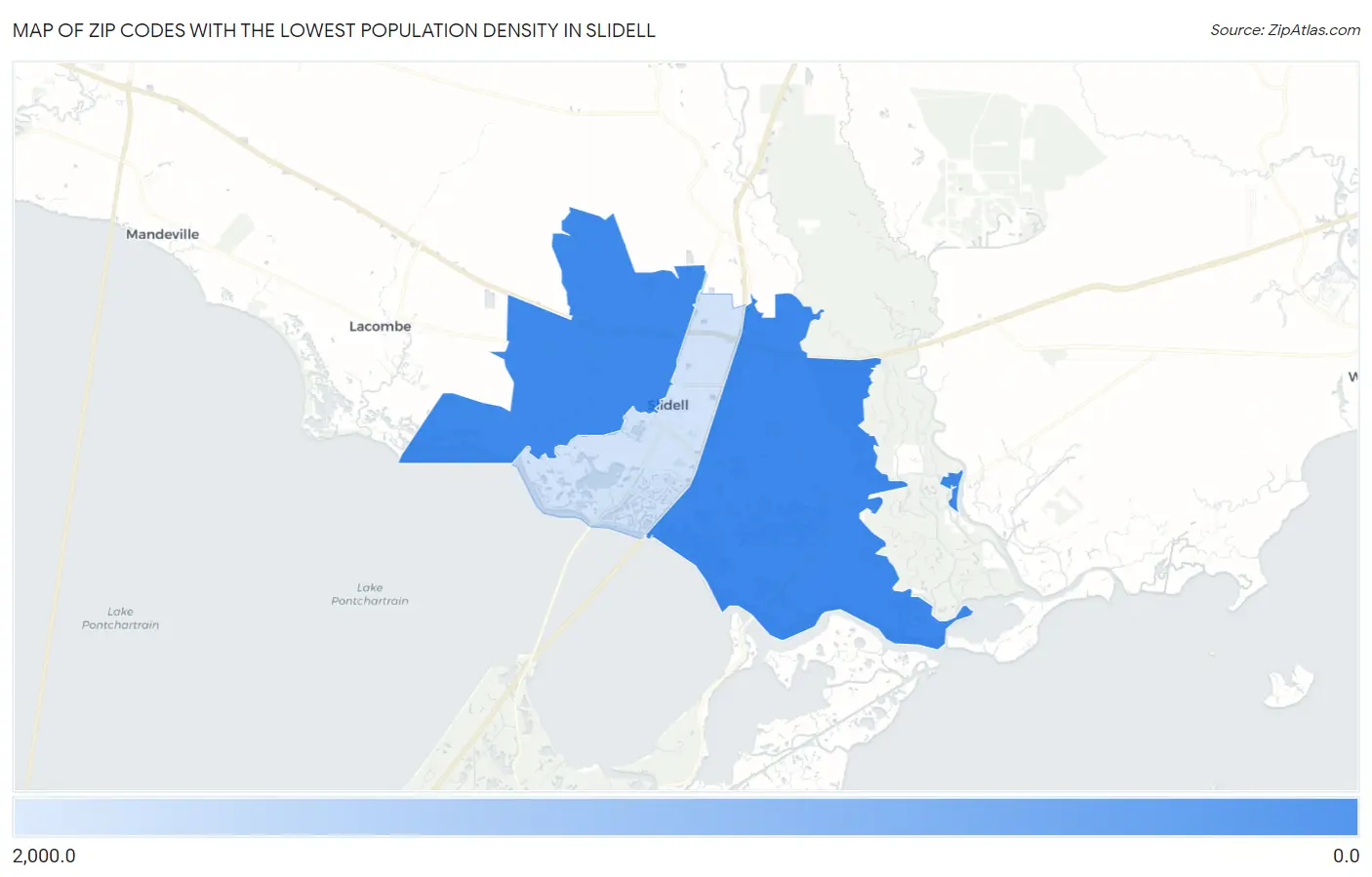 Zip Codes with the Lowest Population Density in Slidell Map