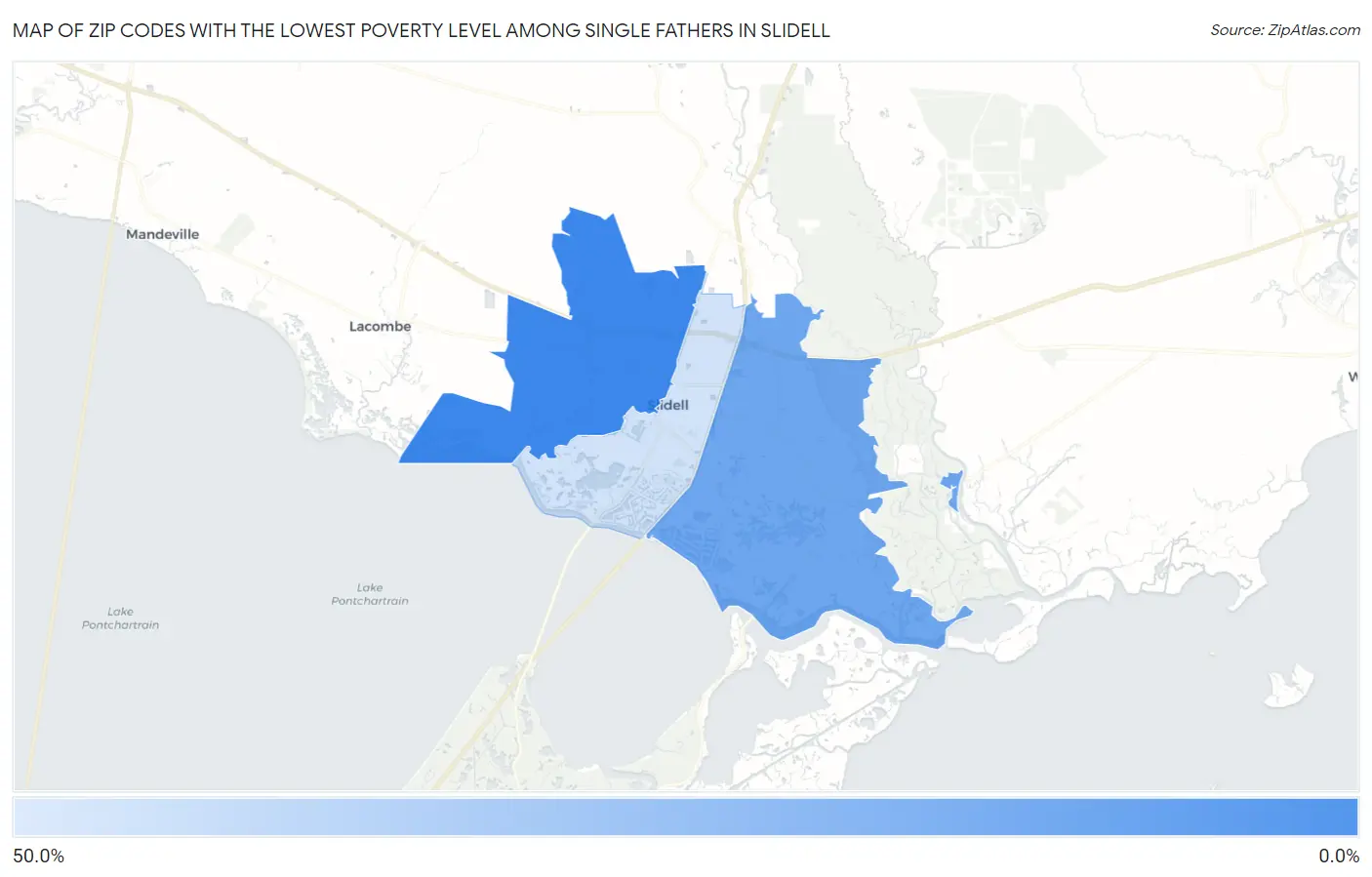 Zip Codes with the Lowest Poverty Level Among Single Fathers in Slidell Map