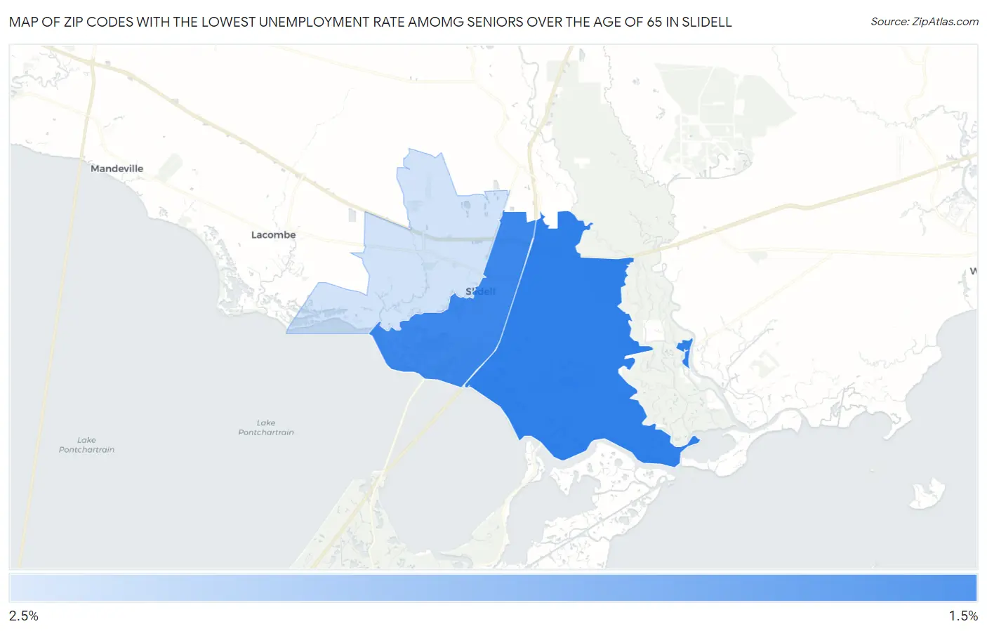 Zip Codes with the Lowest Unemployment Rate Amomg Seniors Over the Age of 65 in Slidell Map