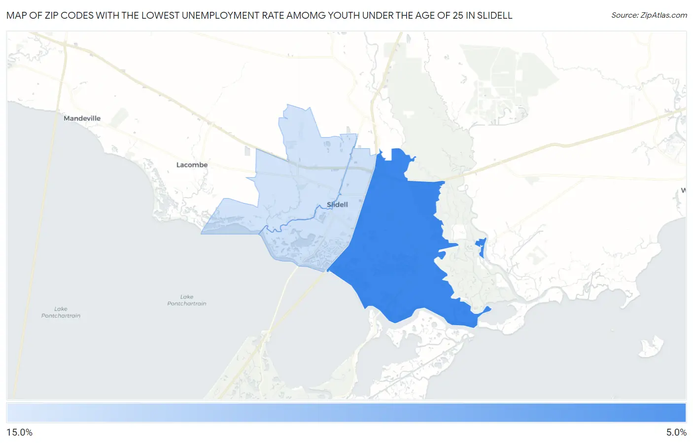 Zip Codes with the Lowest Unemployment Rate Amomg Youth Under the Age of 25 in Slidell Map