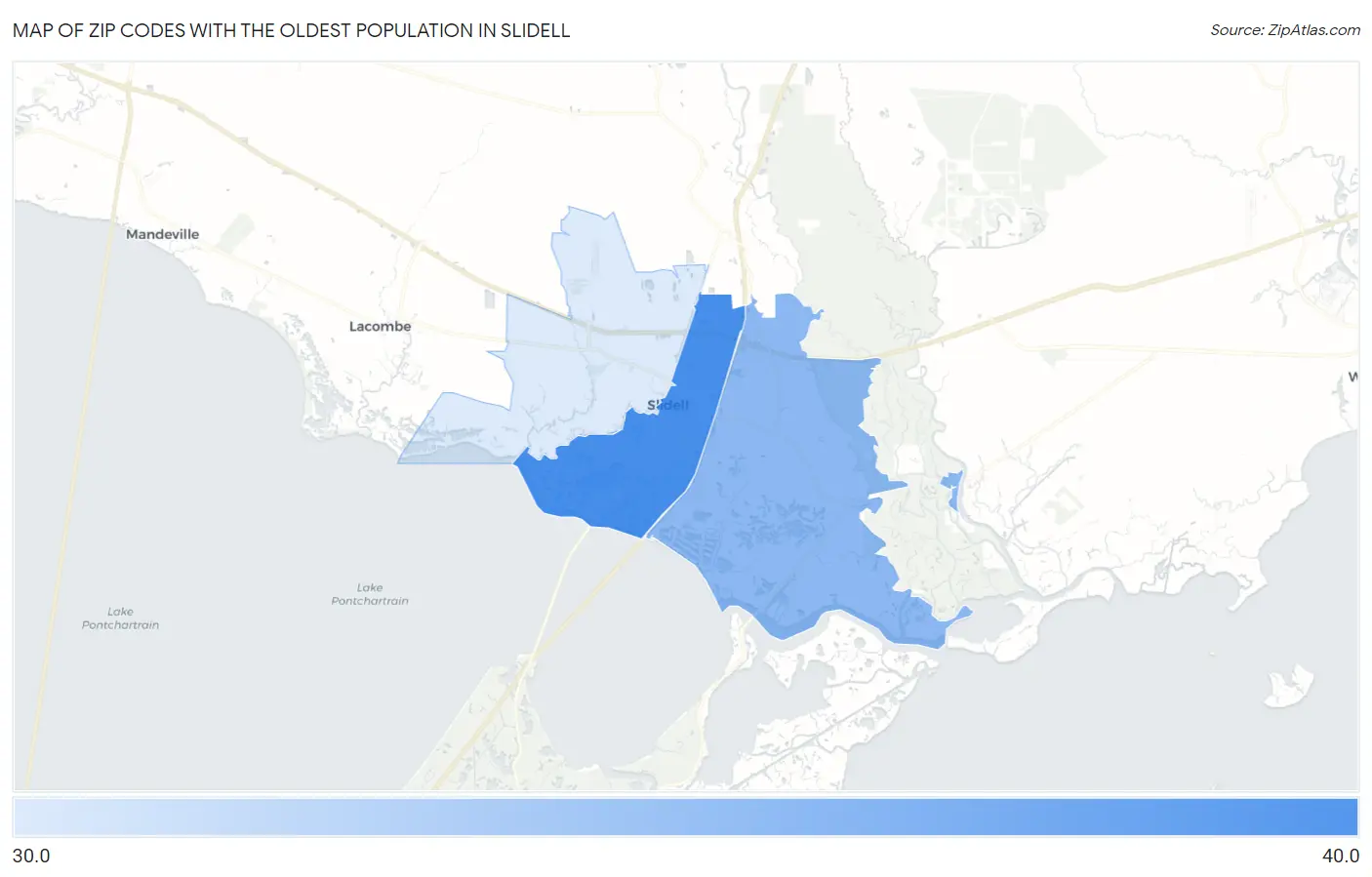 Zip Codes with the Oldest Population in Slidell Map