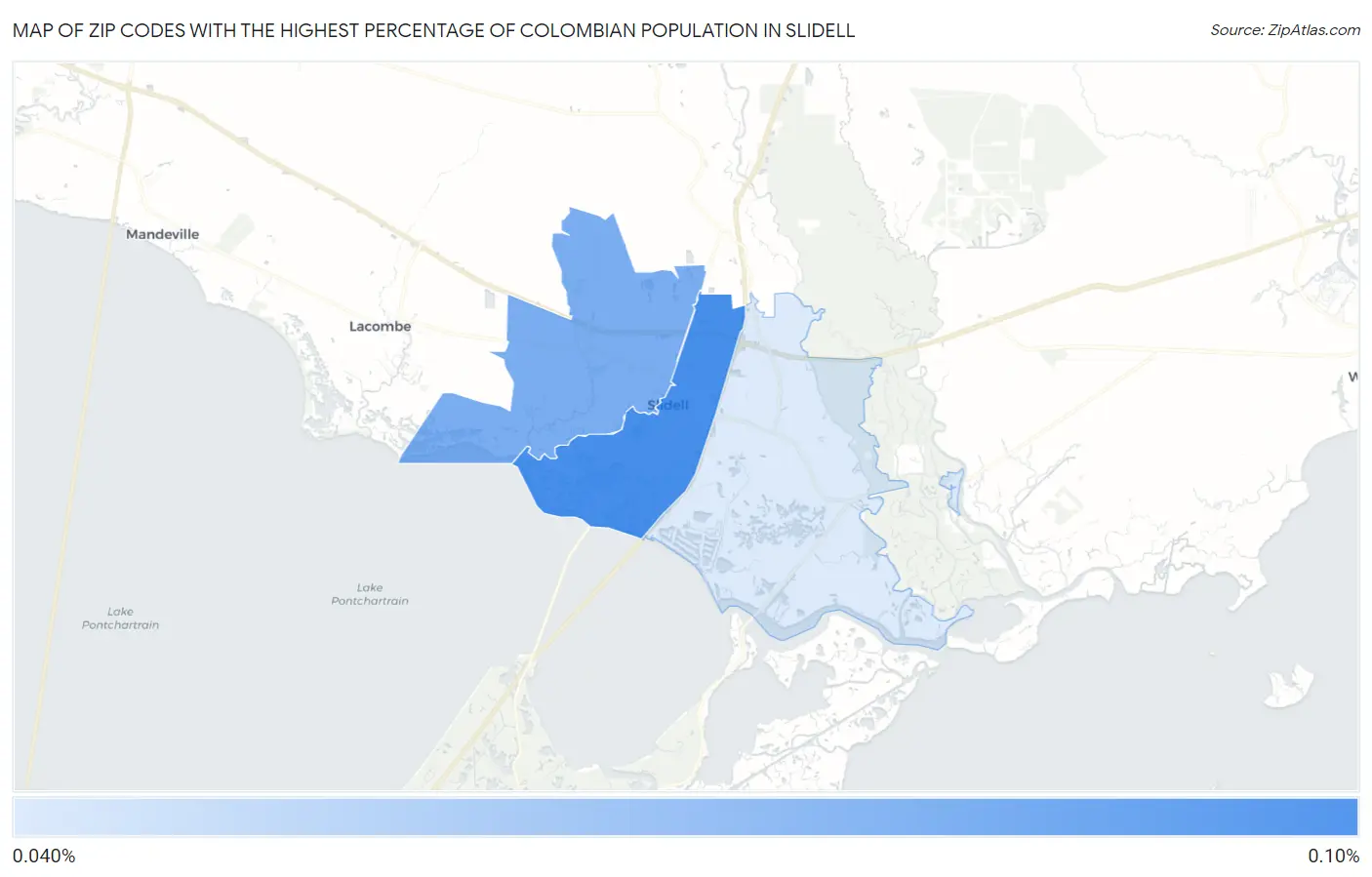 Zip Codes with the Highest Percentage of Colombian Population in Slidell Map