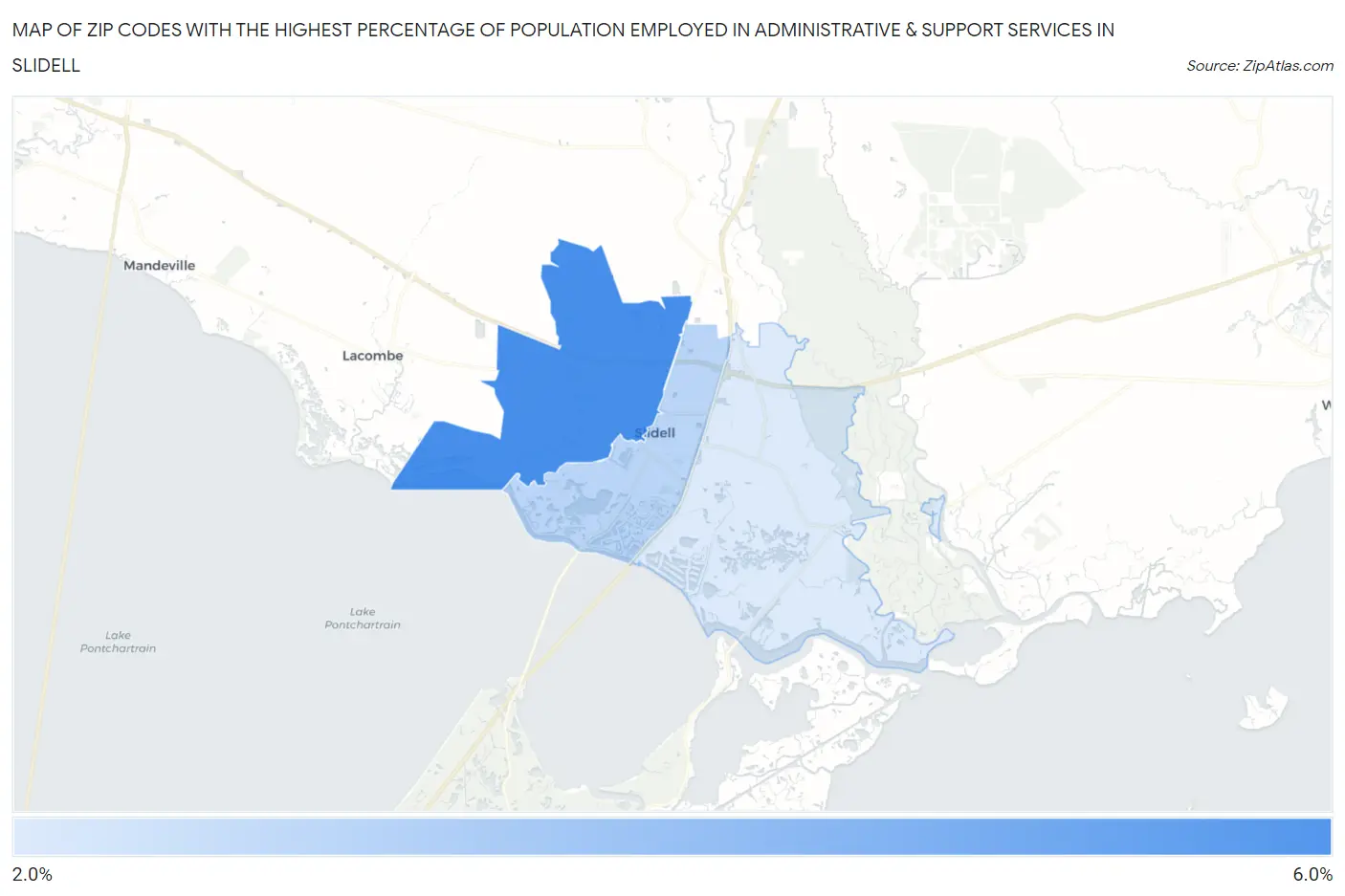 Zip Codes with the Highest Percentage of Population Employed in Administrative & Support Services in Slidell Map
