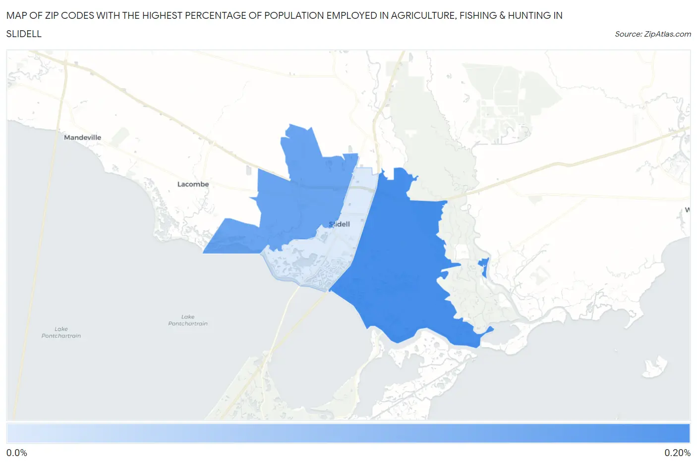 Zip Codes with the Highest Percentage of Population Employed in Agriculture, Fishing & Hunting in Slidell Map
