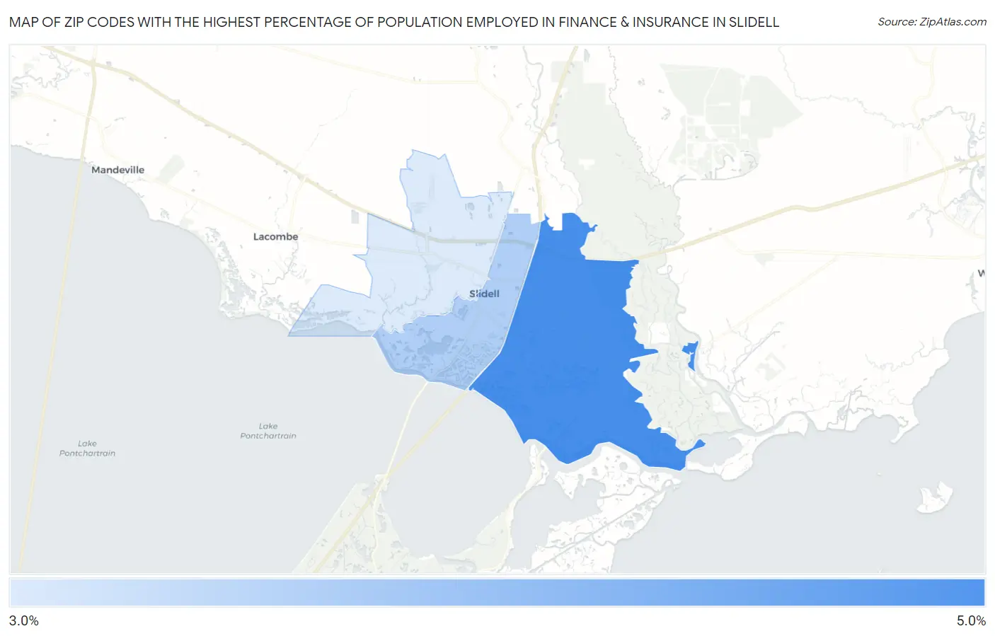 Zip Codes with the Highest Percentage of Population Employed in Finance & Insurance in Slidell Map