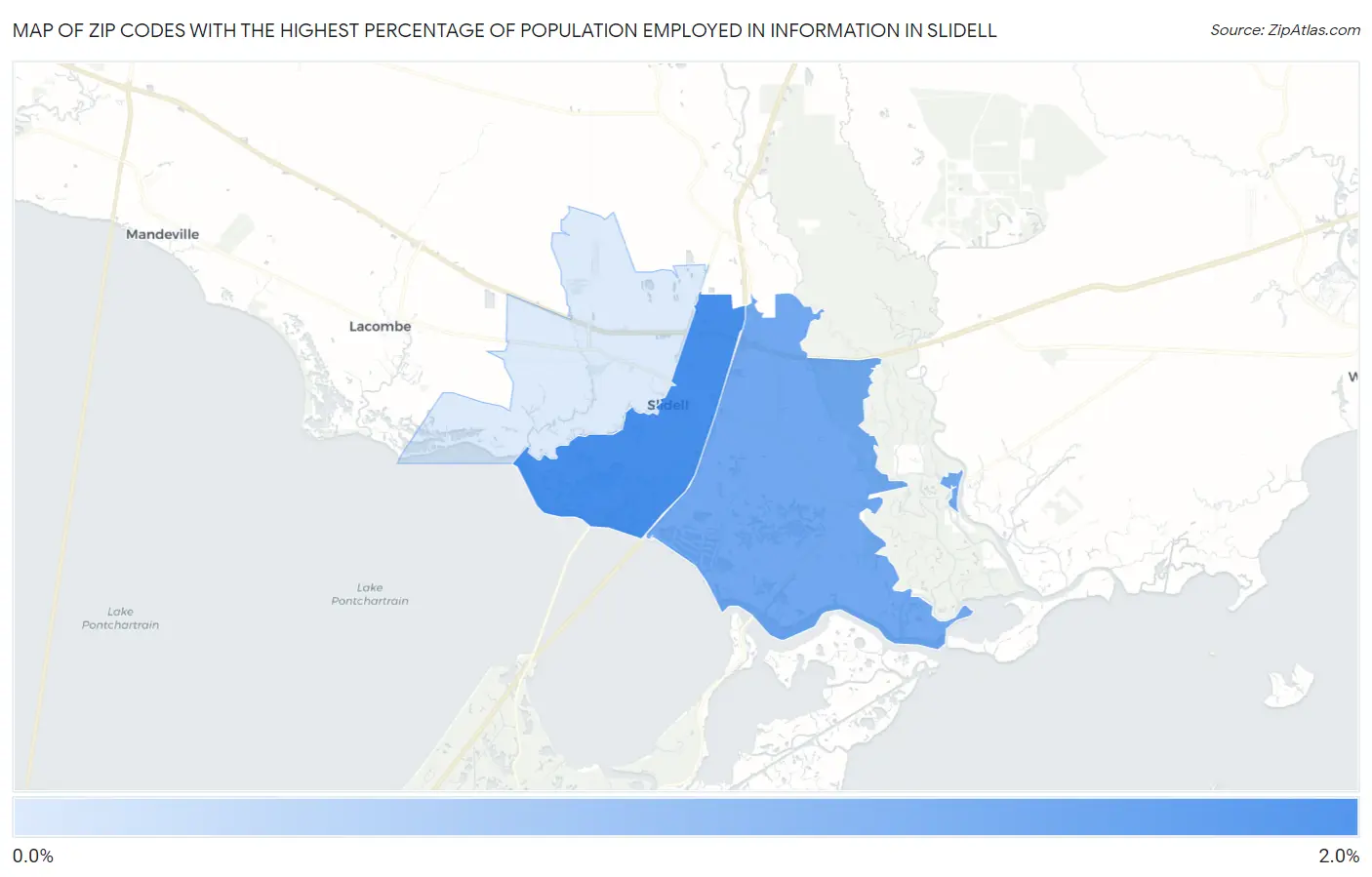 Zip Codes with the Highest Percentage of Population Employed in Information in Slidell Map
