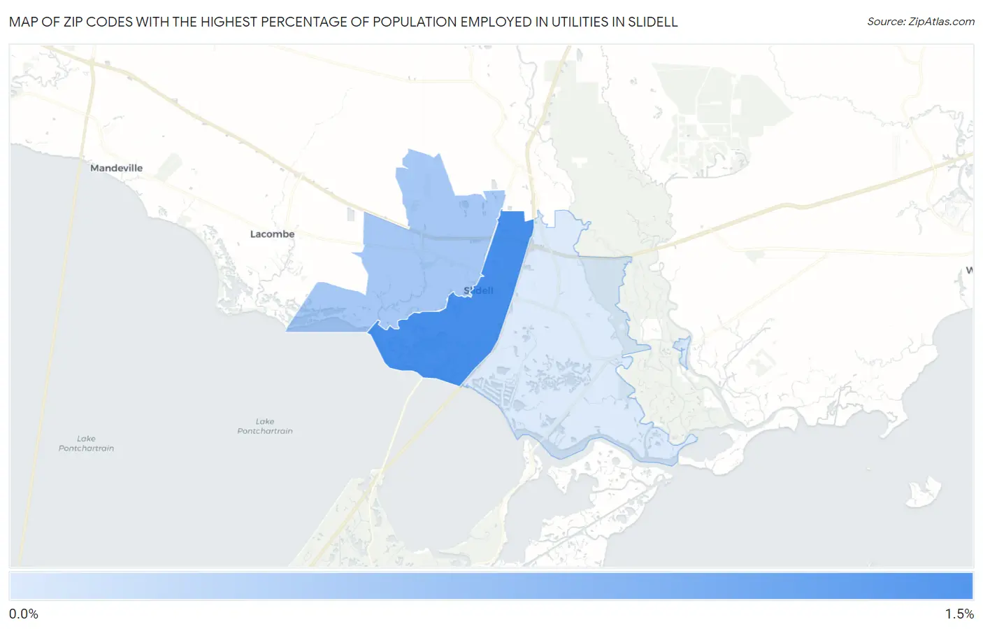 Zip Codes with the Highest Percentage of Population Employed in Utilities in Slidell Map
