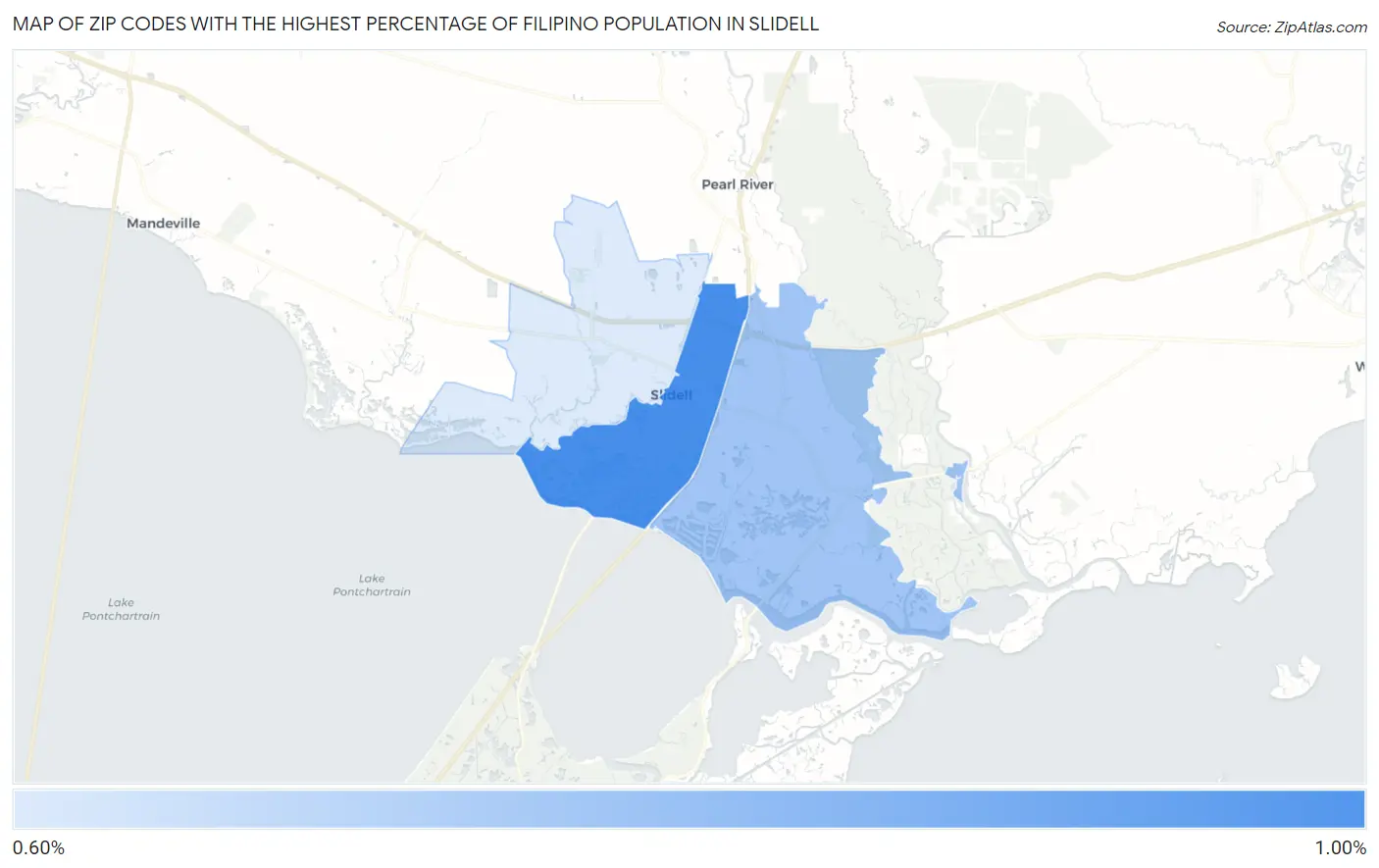 Zip Codes with the Highest Percentage of Filipino Population in Slidell Map