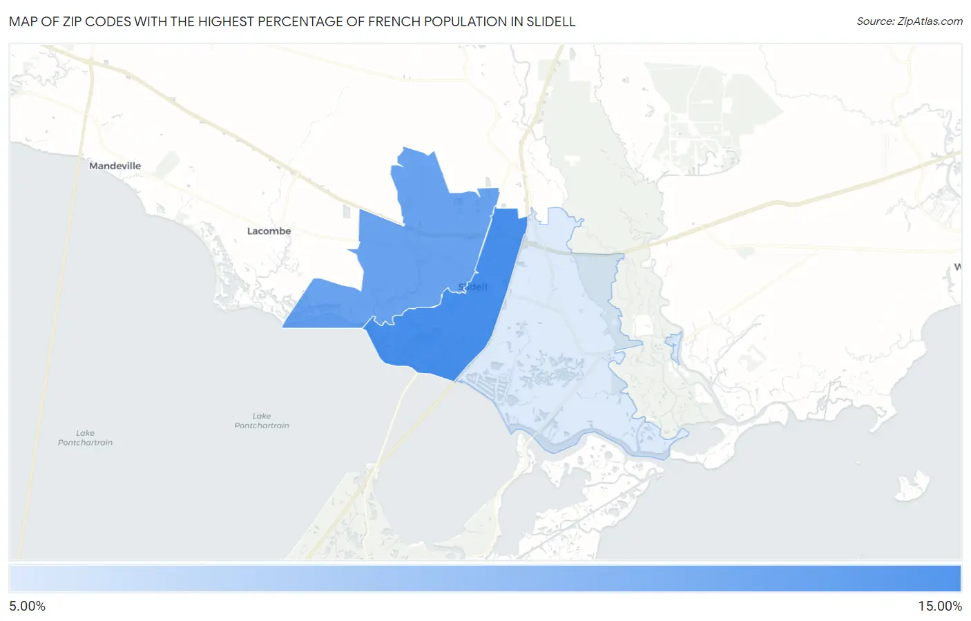 Zip Codes with the Highest Percentage of French Population in Slidell Map