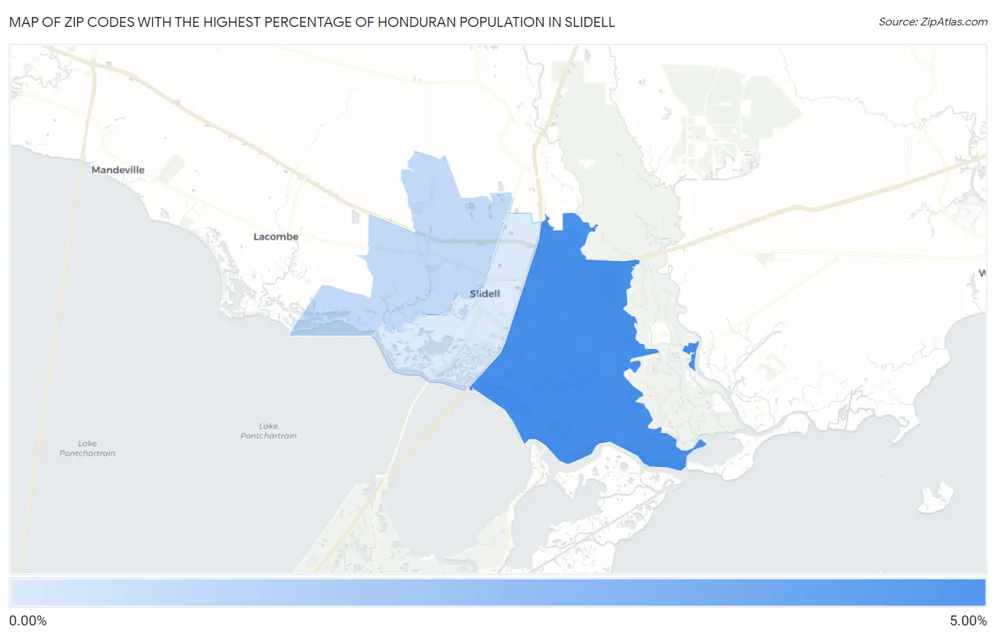 Zip Codes with the Highest Percentage of Honduran Population in Slidell Map