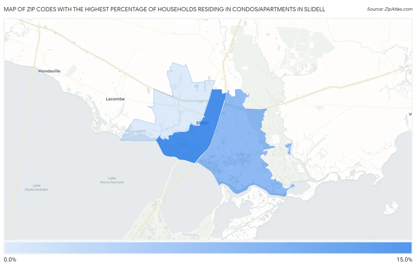 Zip Codes with the Highest Percentage of Households Residing in Condos/Apartments in Slidell Map