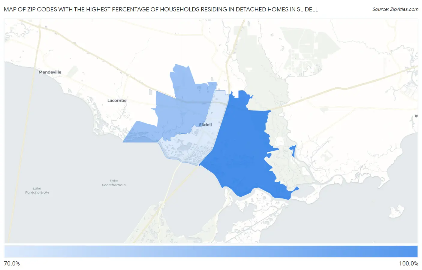 Zip Codes with the Highest Percentage of Households Residing in Detached Homes in Slidell Map