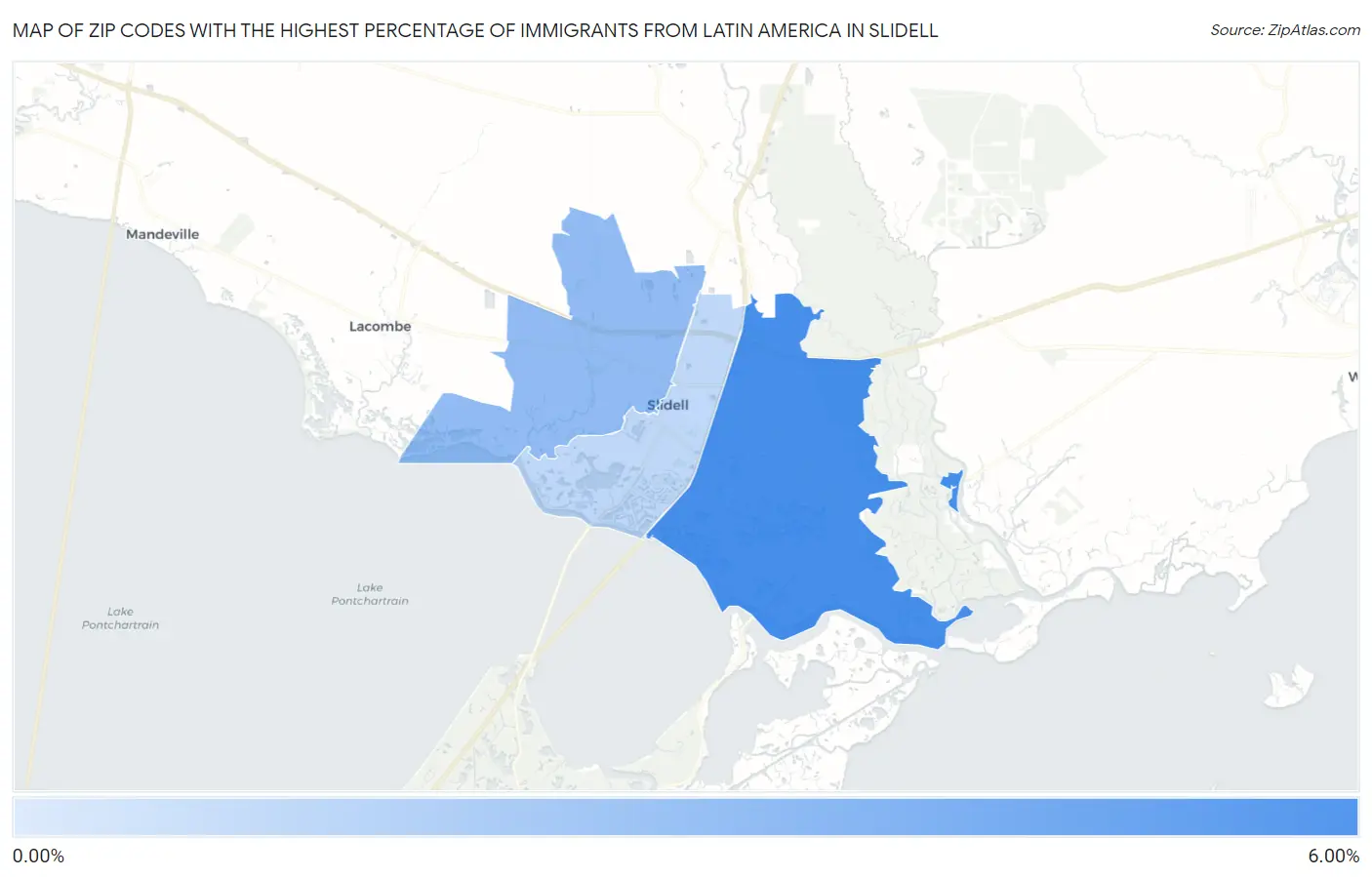 Zip Codes with the Highest Percentage of Immigrants from Latin America in Slidell Map