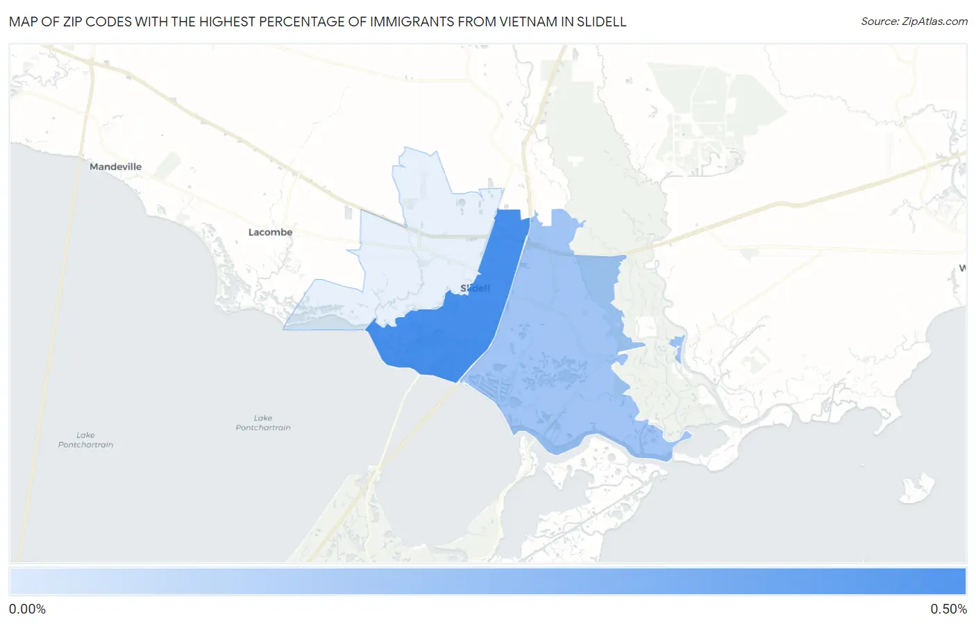 Zip Codes with the Highest Percentage of Immigrants from Vietnam in Slidell Map