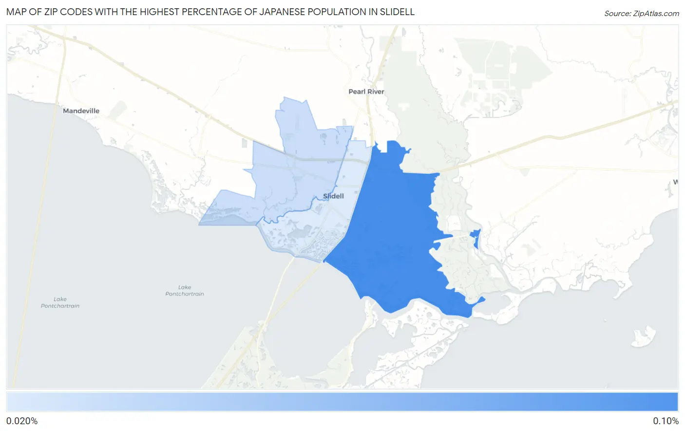 Zip Codes with the Highest Percentage of Japanese Population in Slidell Map