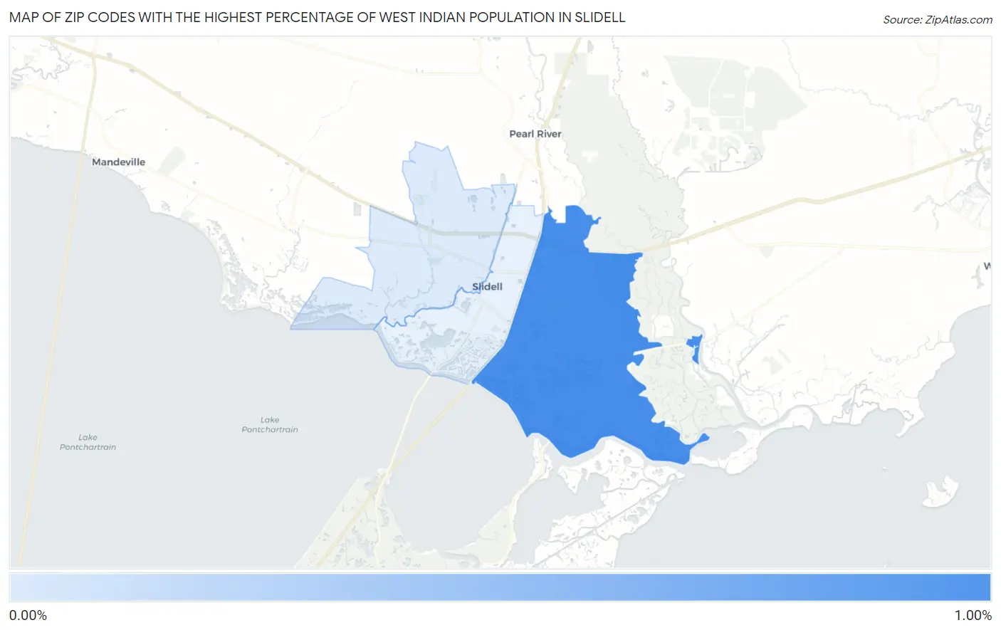 Zip Codes with the Highest Percentage of West Indian Population in Slidell Map