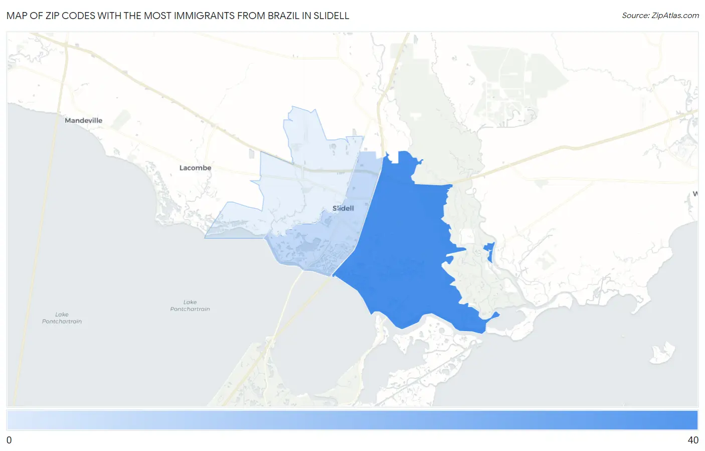 Zip Codes with the Most Immigrants from Brazil in Slidell Map