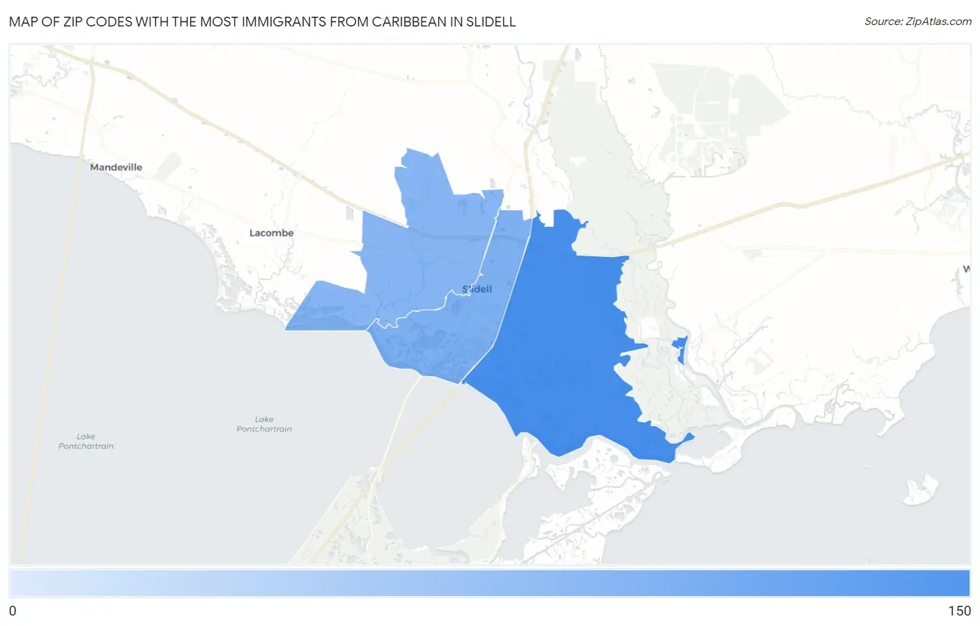 Zip Codes with the Most Immigrants from Caribbean in Slidell Map