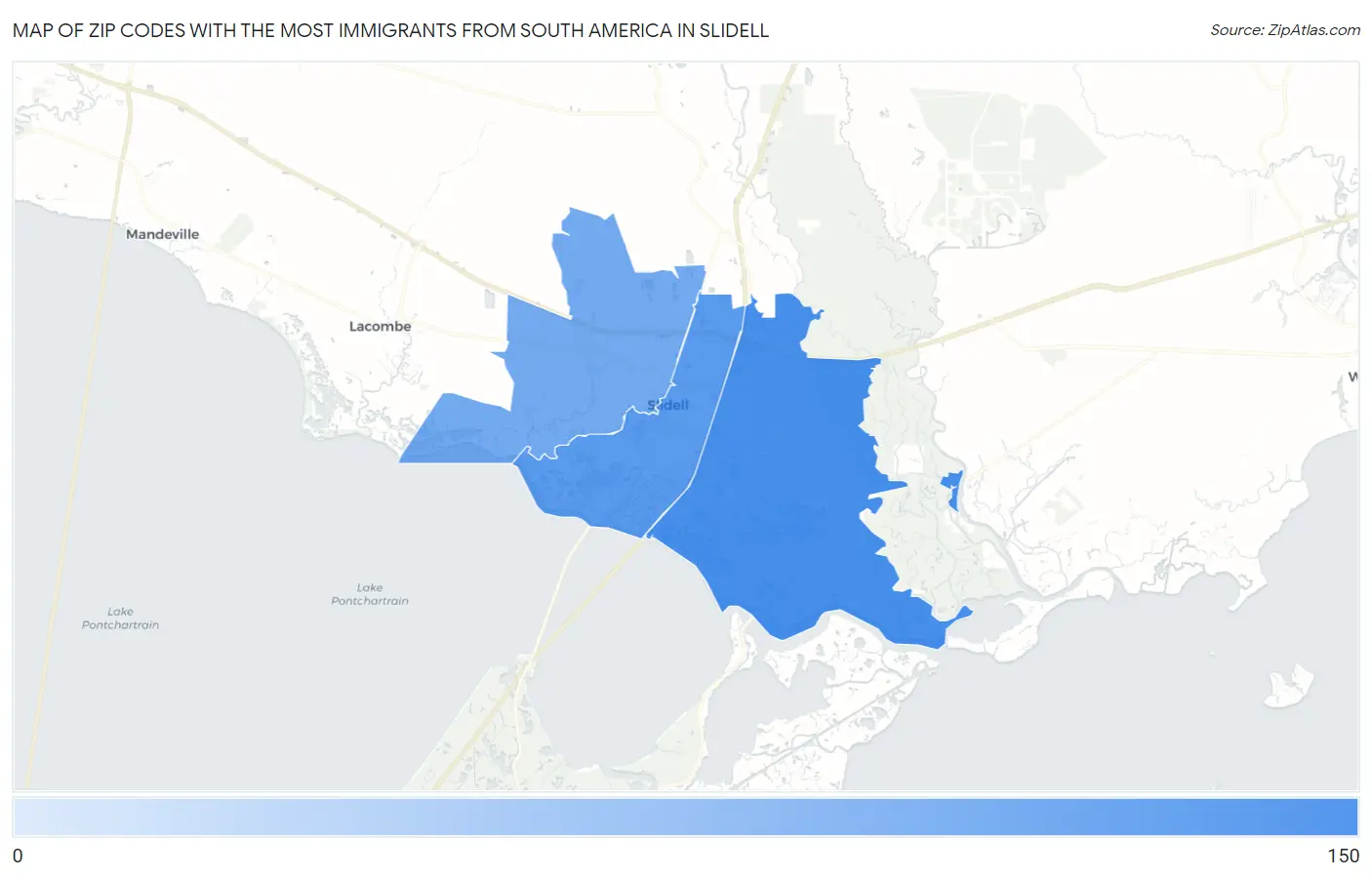 Zip Codes with the Most Immigrants from South America in Slidell Map