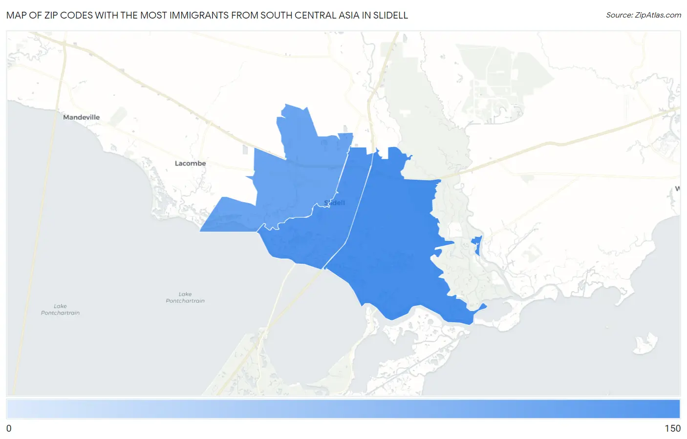 Zip Codes with the Most Immigrants from South Central Asia in Slidell Map