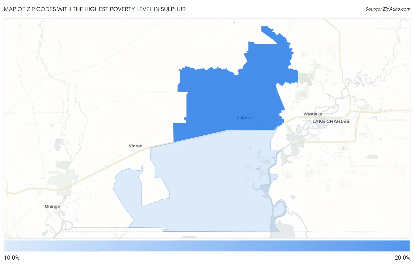 Zip Codes with the Highest Poverty Level in Sulphur Map
