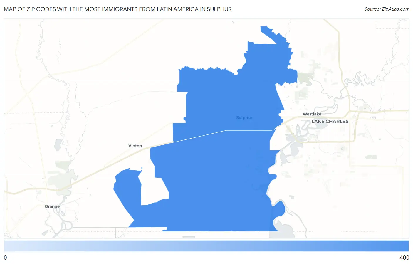 Zip Codes with the Most Immigrants from Latin America in Sulphur Map