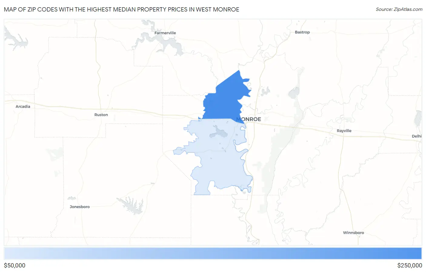 Zip Codes with the Highest Median Property Prices in West Monroe Map