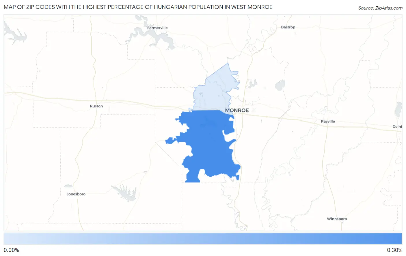 Zip Codes with the Highest Percentage of Hungarian Population in West Monroe Map