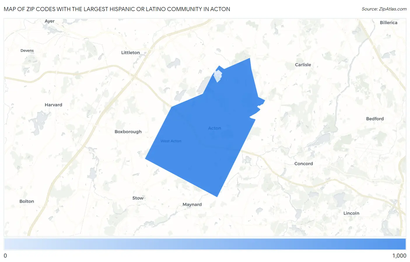 Zip Codes with the Largest Hispanic or Latino Community in Acton Map
