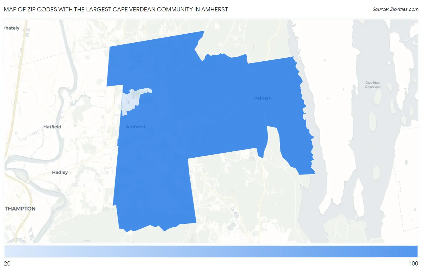 Zip Codes with the Largest Cape Verdean Community in Amherst Map