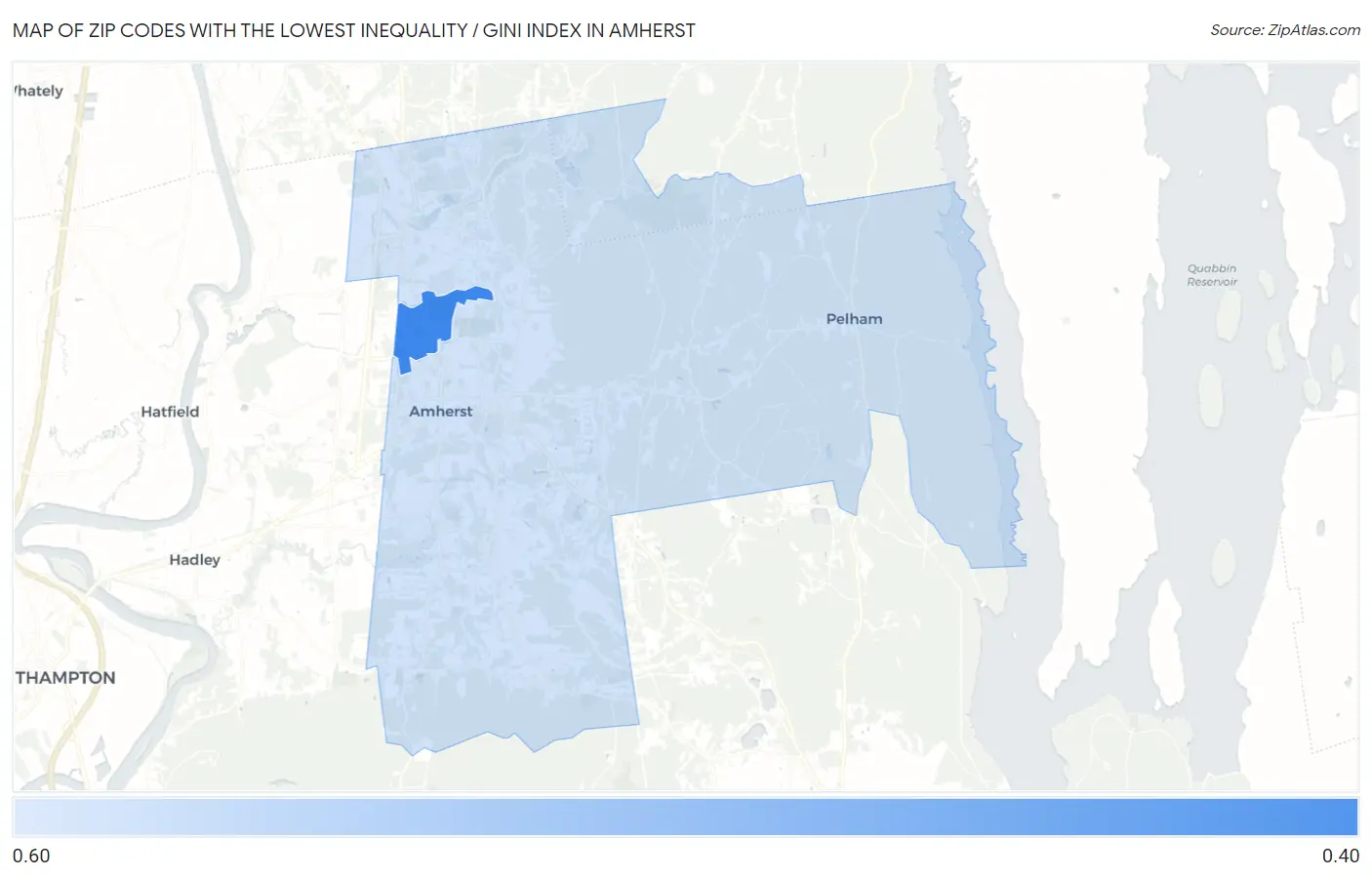 Zip Codes with the Lowest Inequality / Gini Index in Amherst Map