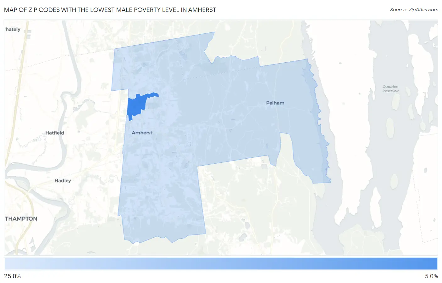 Zip Codes with the Lowest Male Poverty Level in Amherst Map