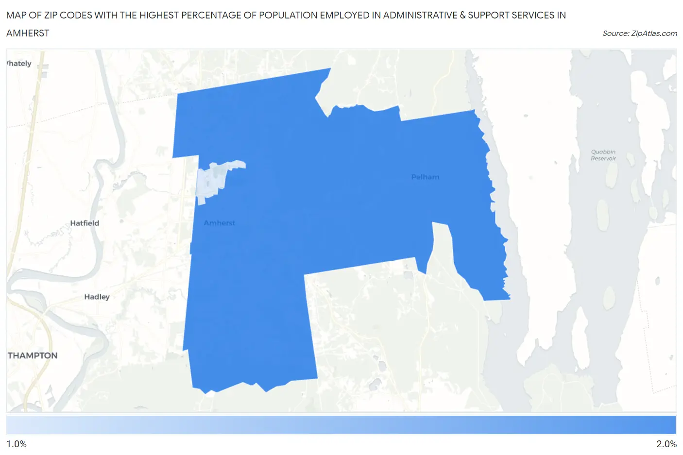 Zip Codes with the Highest Percentage of Population Employed in Administrative & Support Services in Amherst Map