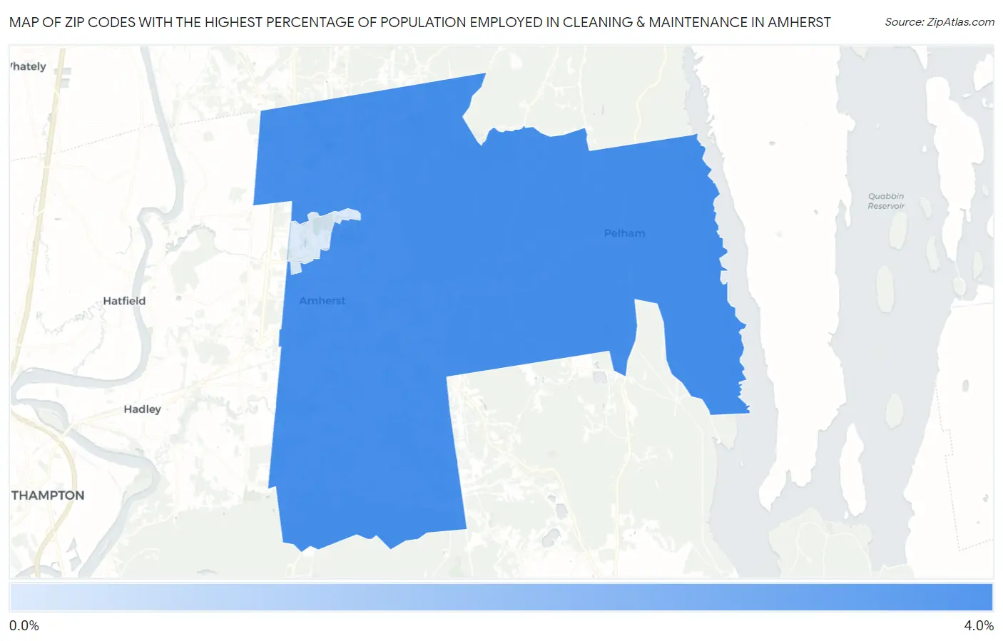 Zip Codes with the Highest Percentage of Population Employed in Cleaning & Maintenance in Amherst Map