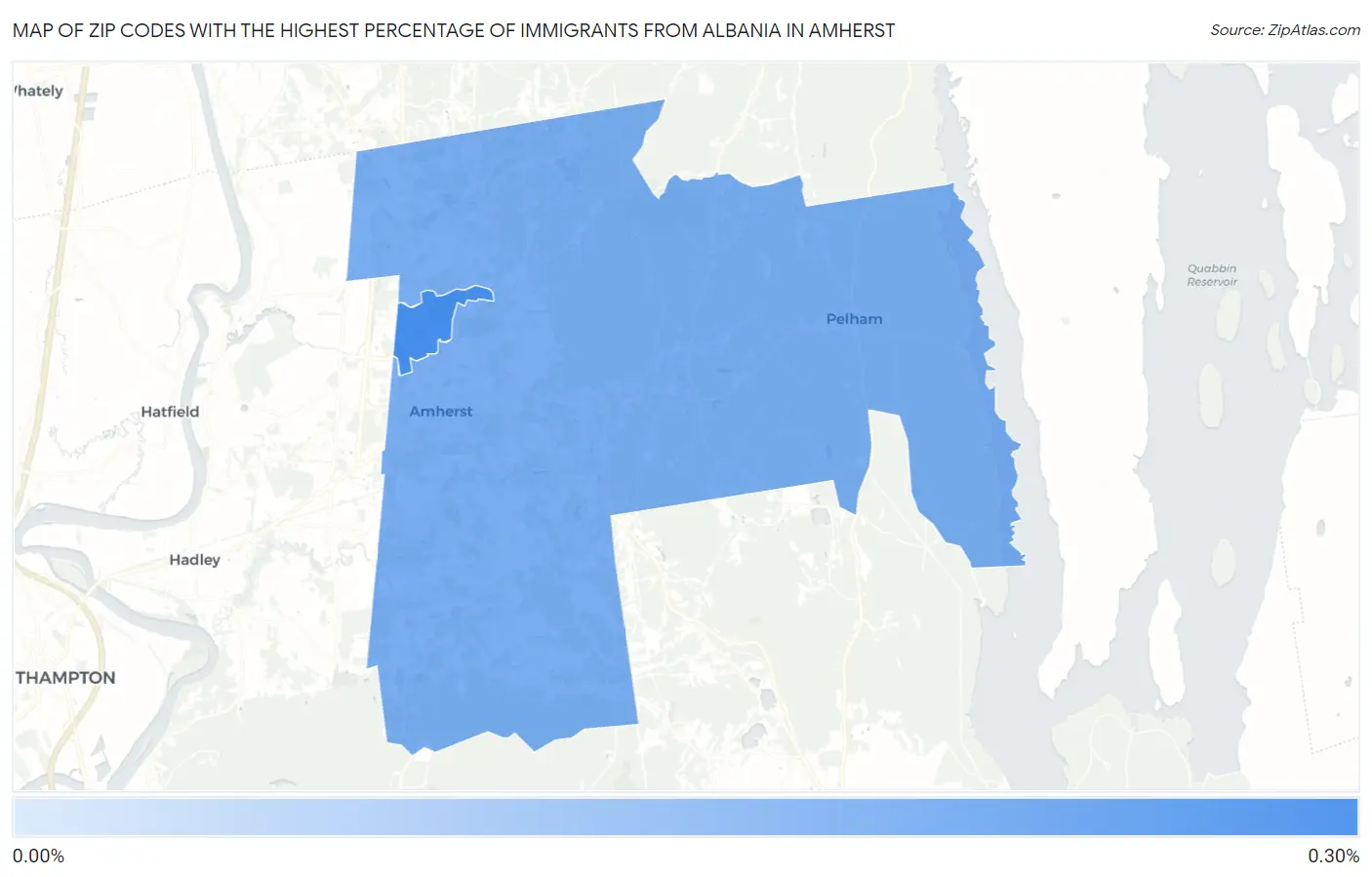 Zip Codes with the Highest Percentage of Immigrants from Albania in Amherst Map