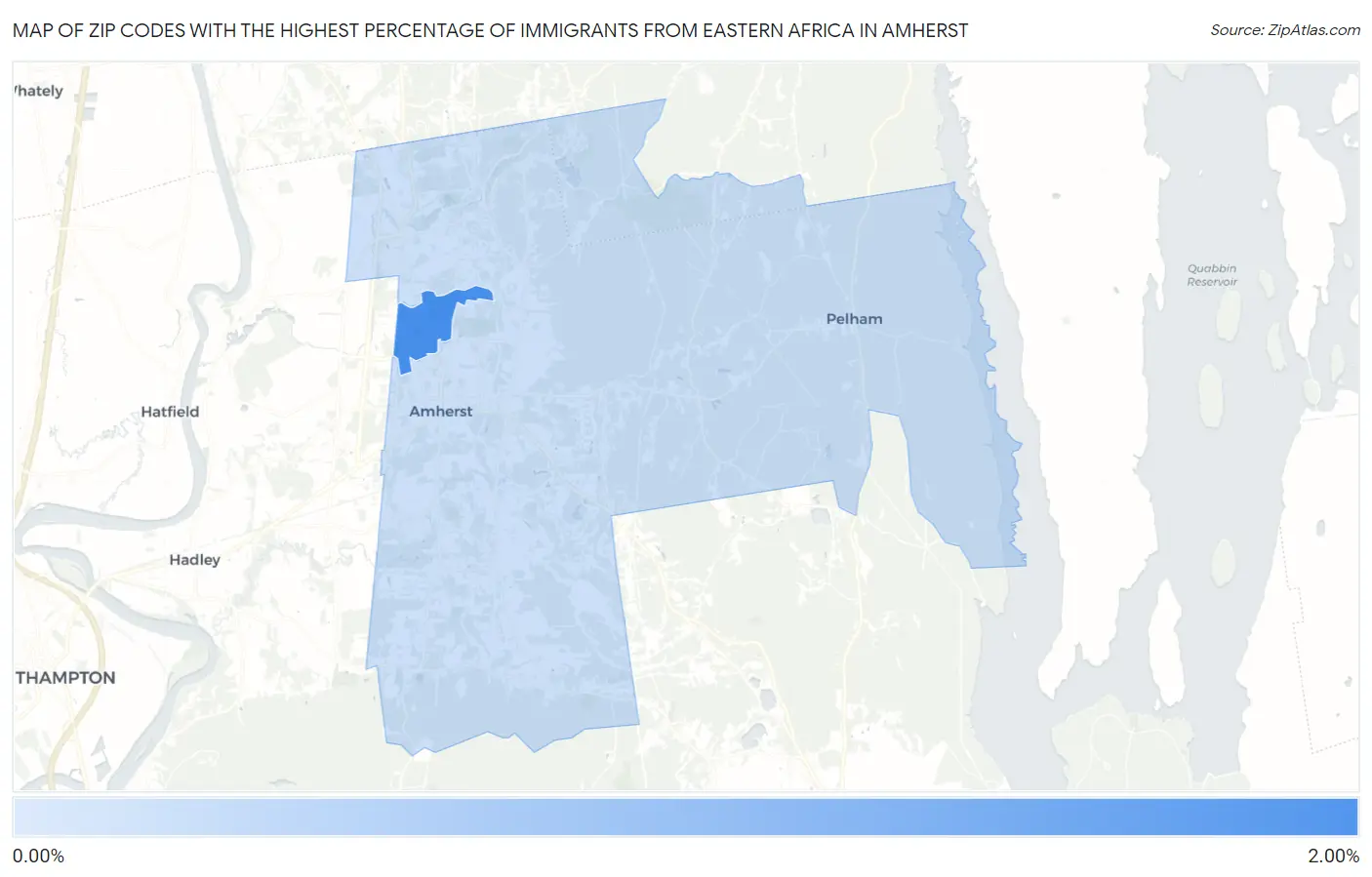 Zip Codes with the Highest Percentage of Immigrants from Eastern Africa in Amherst Map