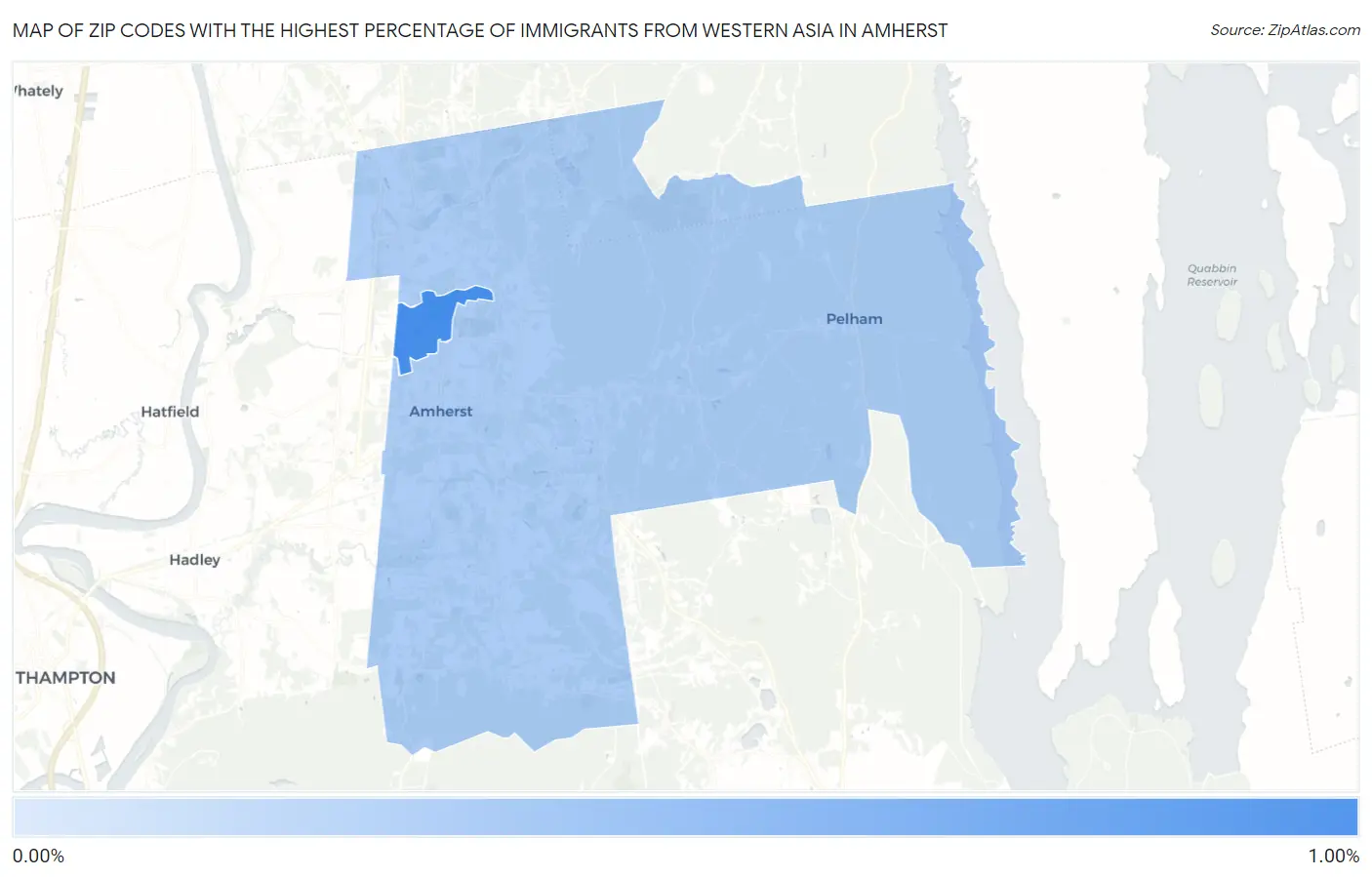 Zip Codes with the Highest Percentage of Immigrants from Western Asia in Amherst Map