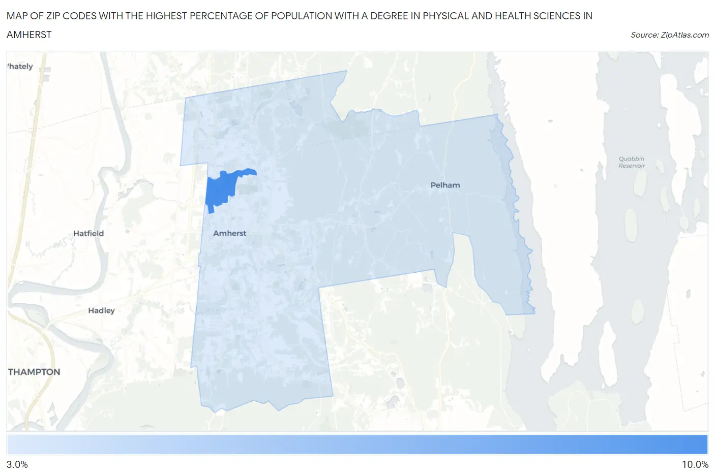 Zip Codes with the Highest Percentage of Population with a Degree in Physical and Health Sciences in Amherst Map