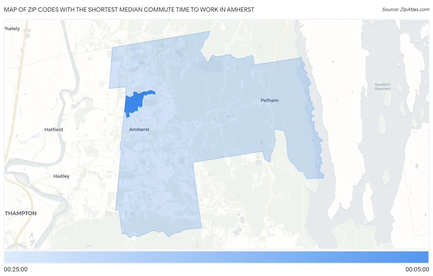 Zip Codes with the Shortest Median Commute Time to Work in Amherst Map