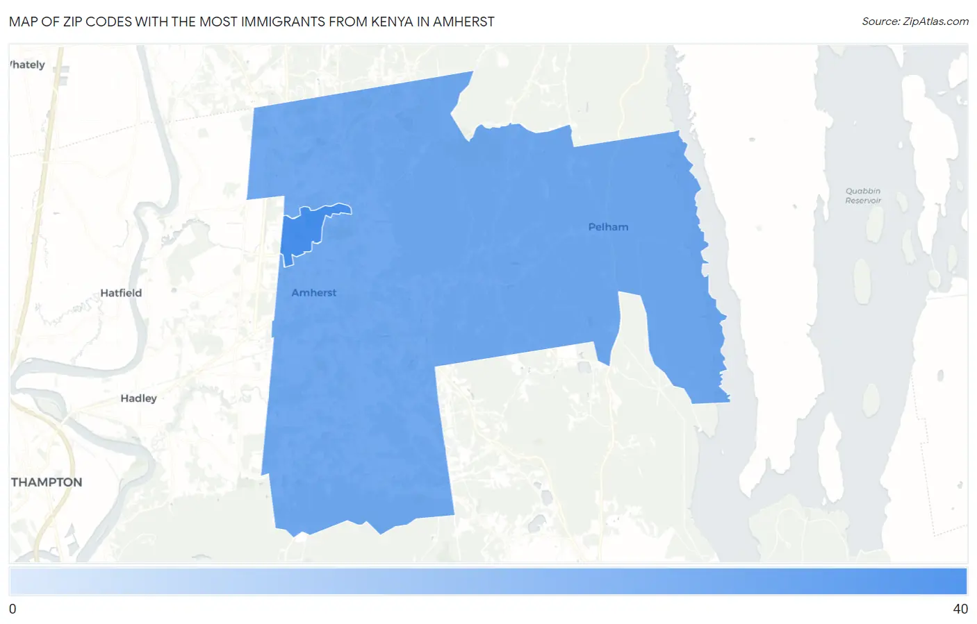 Zip Codes with the Most Immigrants from Kenya in Amherst Map