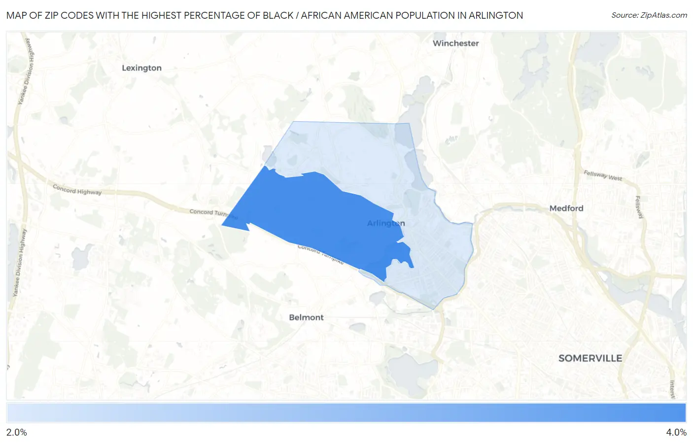 Zip Codes with the Highest Percentage of Black / African American Population in Arlington Map