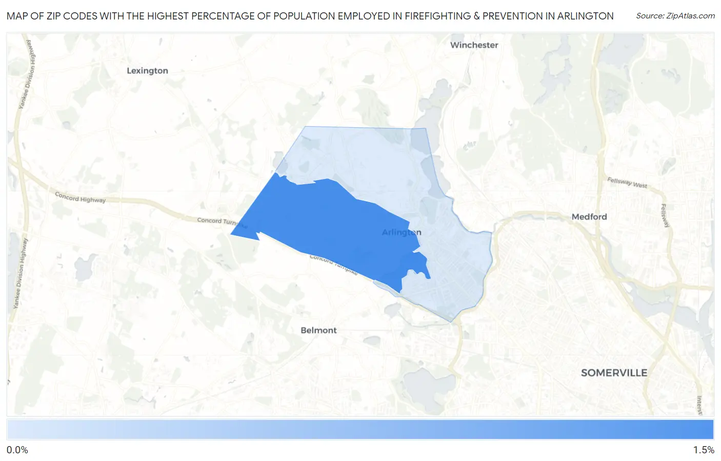 Zip Codes with the Highest Percentage of Population Employed in Firefighting & Prevention in Arlington Map