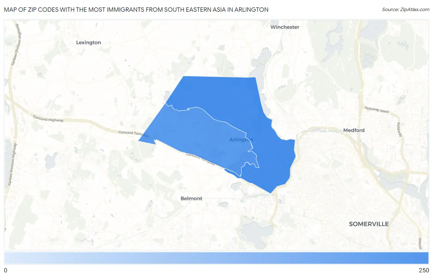 Zip Codes with the Most Immigrants from South Eastern Asia in Arlington Map