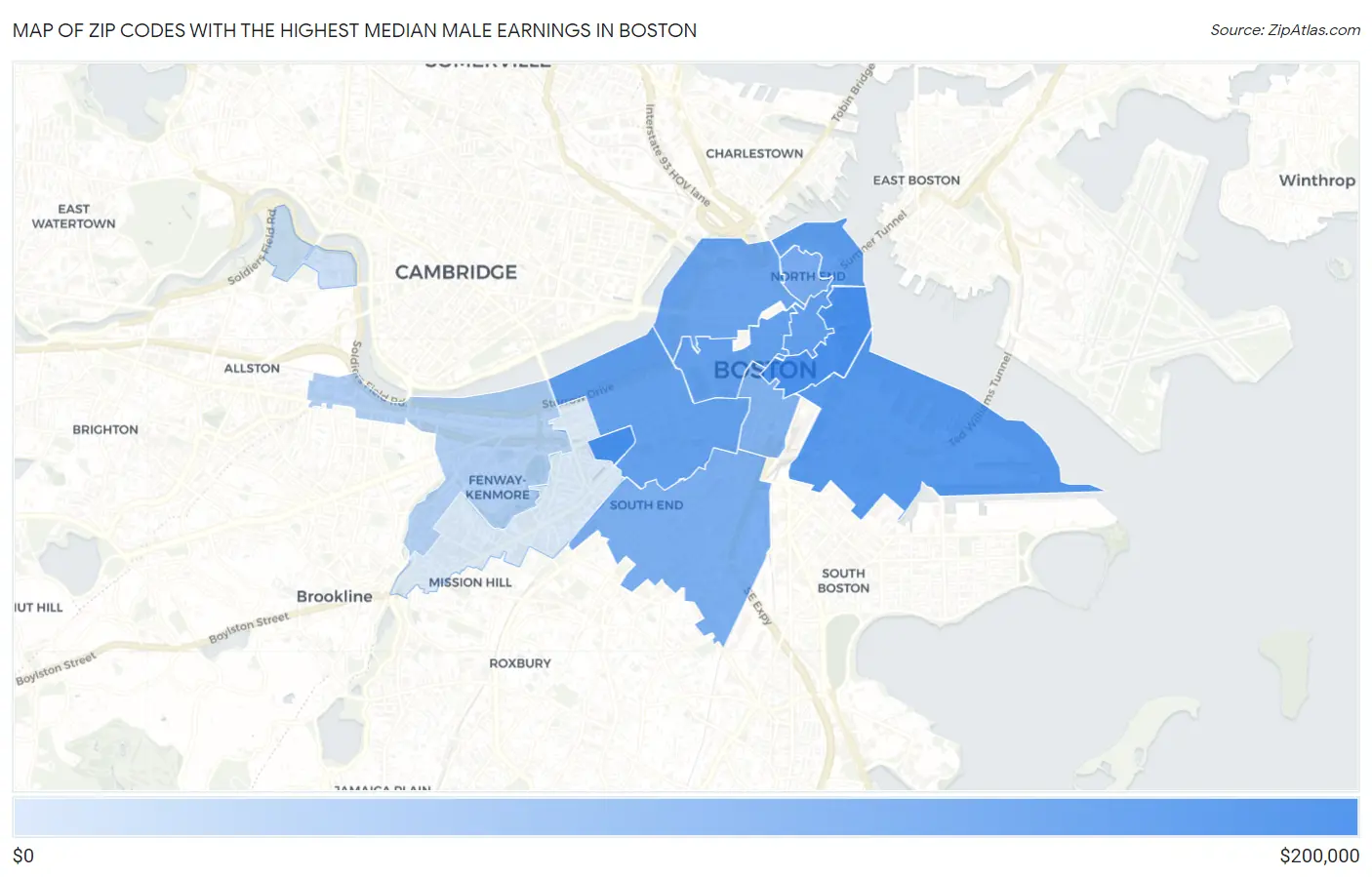 Zip Codes with the Highest Median Male Earnings in Boston Map