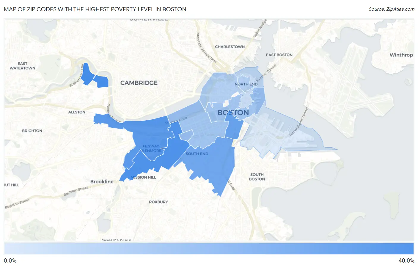 Zip Codes with the Highest Poverty Level in Boston Map