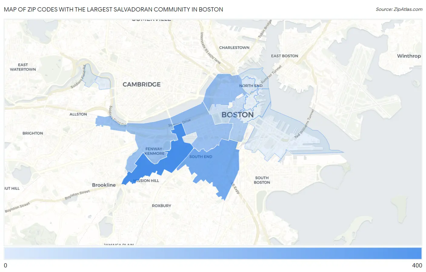 Zip Codes with the Largest Salvadoran Community in Boston Map