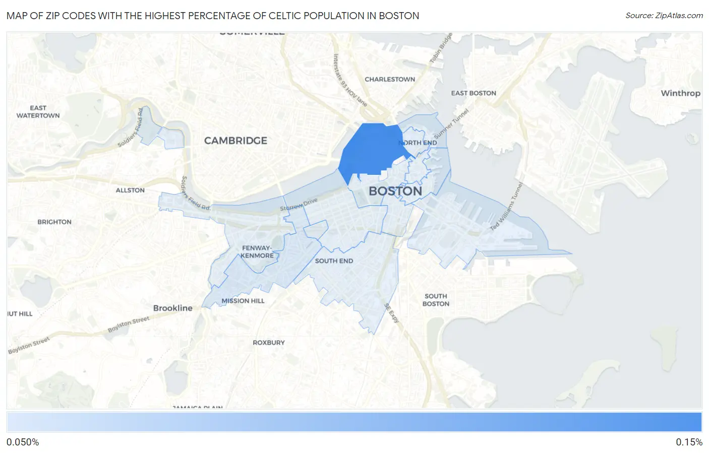 Zip Codes with the Highest Percentage of Celtic Population in Boston Map